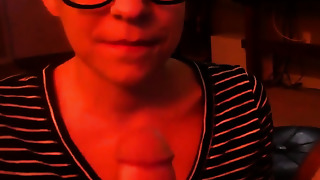 Yr older lovely nerd drinking jizm at home