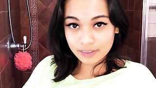 Gorgeous black-haired undresses and takes sexy HD Shower