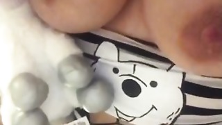 Big titties  bellows noisy as she smashes her unicorn teddy bear