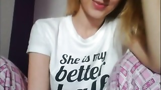 Very ultra-cute light-haired is smiling,tease in pajama. I would deepthroat this funbags forever