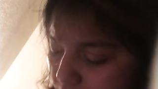 Cute tipsy Latina bj's my fur covered cock