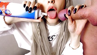 Delicious breakfast with super-cute blonde. Food have fun and oral internal ejaculation cim