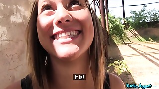 Young college girl pounding in outdoor point of view for prompt buck