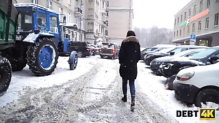 Debt4k. Collector visits shaven poon of wonderful nubile Monica  in interchange for the fat loan