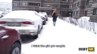 Debt4k. Cunning fellow boinks clean-shaved poon of  Rose nasty for the debt