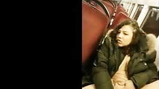SQUIRT getting off on the train, young exhibitionist
