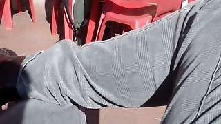 Flashing chisel to lady in a coffe bar