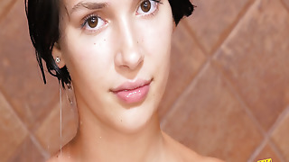 Tiny 18yo brown-haired teenie takes fantastic bathroom in 4K