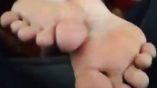 Teasing His Lap with Pretty feet and Green Toes