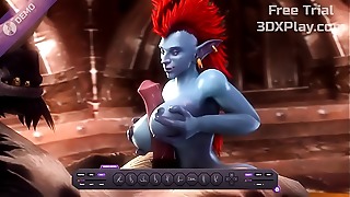 Busty Troll from Premium Game Does TitFuck and deep throated Dick