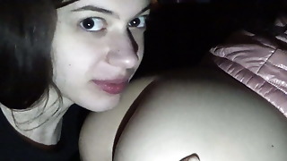 Public threesome sex in front of a police station